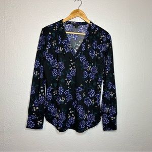 ANN TAYLOR FACTORY | FLORAL V-NECK LONG SLEEVE BLOUSE MEDIUM